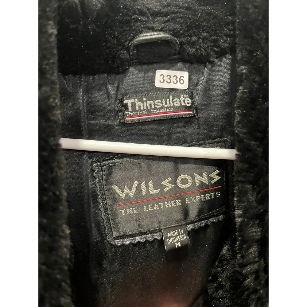 Wilsons Leather Experts Black Leather Thinsulate Hooded Belted Jacket Mens M